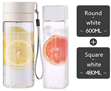 Large-Capacity Fitness Sports Water Cup Plastic Space Male and Female Students Portable Simple Summer Drop Water Bottle Two Packs -D 600ml-480ml