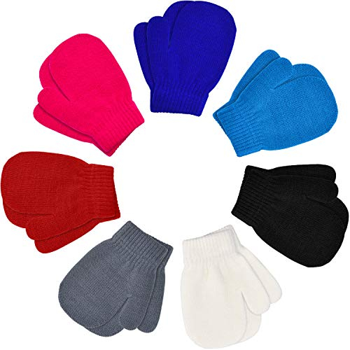 7 Paare Kleinkind Unisex Kinder Handschuhe Stretch Voll Finger Fäustlinge Winter Warme Strick Handschuhe (Mehrfarbig, 1-4 Jahre Größe)