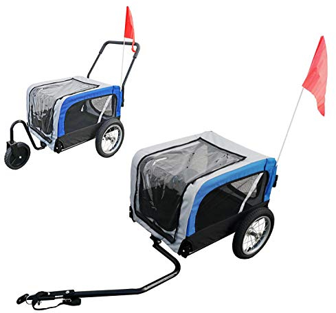 Hundeanhänger 2in1 Fahrradanhänger Hundetransporter - Red Loon Mini Anhänger & Jogger/Buggy blau - Radanhänger Fahrrad Transporter Hundebuggy - inkl. Fahne