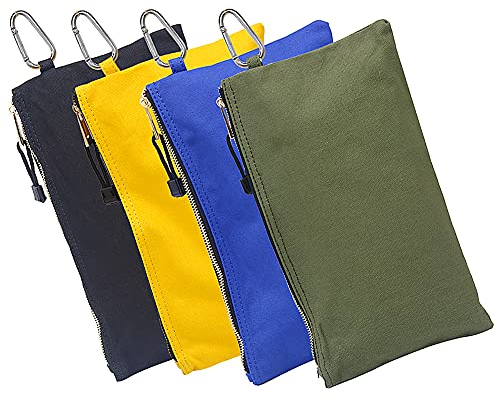 HRX Package Werkzeugbeutel Segeltuch, 4 Stück Robuste Werkzeugtaschen mit Karabiner und Reißverschluss für Kleinteile wie lSchrauben und Nage(18 x 30 cm)