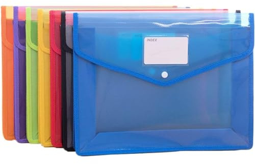 A4 Plastic Wallets, 7 Pcs Plastic Folders Document Files Folders Popper Wallet Envelope Pockets Large Capacity with Quick Snap Closure, Card Slot for Office Home School Travel