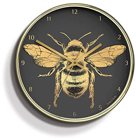 JONES CLOCKS ®, Die Akademie-Wanduhr, Biene, dekorative Metallfolien-Zifferblatt-Wanduhr, für Küche/Haus/Wohnzimmer 30cm… (Gold/Grau)