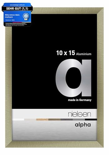 nielsen Bilderrahmen, 10 x 15 cm, Aluminium, Edelstahl matt, Fotorahmen zum Auftstellen und Aufhängen im Hoch- & Querformat, Echtglas, Alpha