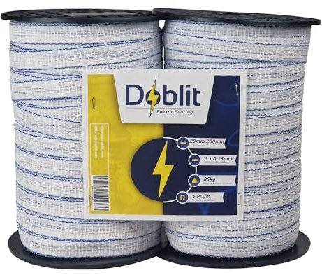 Doblit Poly Tape 20mm Twin Pack | Electrifiable Fence Conductor / Permanent & Portable Fencing Ideal for Horse Paddock and Grazing / 200m / (White)