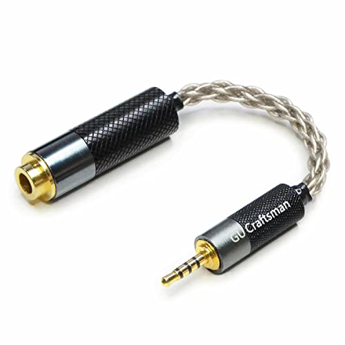 GUCraftsman 2.5mm Balanced Male to 4.4mm Balanced Female Portable Headphone Adapter Cable 6N Single Crystal Silver Headphone Jack Convert Cable for Audio Players with 2.5mm Balanced Ports