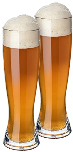 PREMIUM Weizenbiergläser Kunststoff Plastik bruchsichere Mehrweg-Gläser, wiederverwendbar, spülmaschinenfest für Camping, Bars und Diskotheken - BPA frei, Glas-Optik (2, Weizenbier)