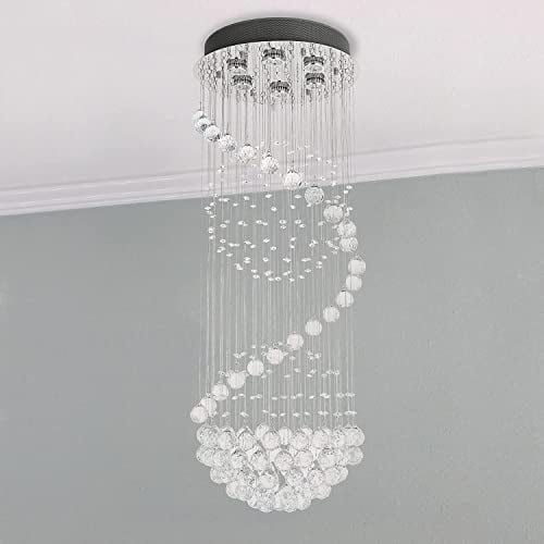 A1A9 Moderner Kristall Kronleuchter Beleuchtung, klare K9 Glas Kristall Deckenleuchte, luxuriöse Spiral Sphere Unterputzleuchten für Foyer Eingangsbereich Korridor, Größe: D40cm H110cm