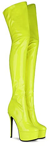 15CM/5,91IN Damenmode Stiefel runder Kopf Laufsteg Nachtclub Stiefel Oberschenkel hohe Stiefel Overknee Stiefel große Stiletto sexy Mode Pole Dancer Stripper Stiefel,Gelb,39