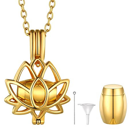 U7 Lotus Cremation Stainless Steel Pendant Necklace For Men Women Gold Chain Ashes Keepsake Urns Necklaces Jewellery