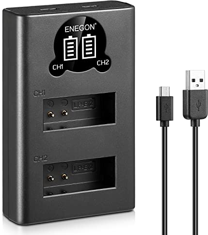 ENEGON LP-E12 Dual-USB-Ladegerät mit LCD-Display für Canon LP-E12 und Canon SX70 HS, Rebel SL1, EOS-M, EOS M2, EOS M10, EOS M50, EOS M100 Digitalkamera