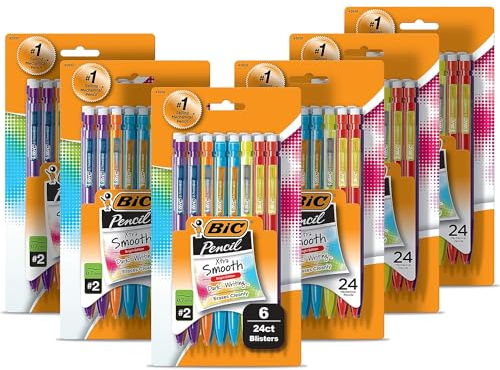 BIC Xtra-glatte Druckbleistifte mit Radiergummis, mittlere Spitze (0,7 mm), 144 Stück, Druckbleistifte für Schule oder Bürobedarf