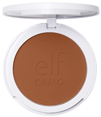 e.l.f. Camo Powder Foundation, leicht, mit Primer infundiert, aufbaubare & langanhaltende, mittlere bis volle Deckkraft, Hellbraun, 460 W