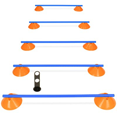 SPORTIKEL24 Cavaletti Mini-Hürden 5er Set – Mulden Orange & Stangen Blau – sichere Trainingshürden für Hunde – Agility & Koordination