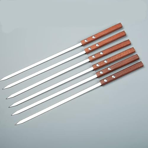 Kebab in acciaio inox, 6 pezzi piatti kebab in acciaio inox, 60 cm extra lungo kebab, Adana kebab, manico in legno riutilizzabile kebab, kebab accessori barbecue stoviglie barbecue