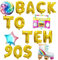 90er Thema Party Dekoration Luftballons Kit mit Back to the 90s Banner, Retro Radio Ballon und 4D Disco Folienballons für Erwachsene 90er Geburtstags Themen Retro Disco Hip Hop Party