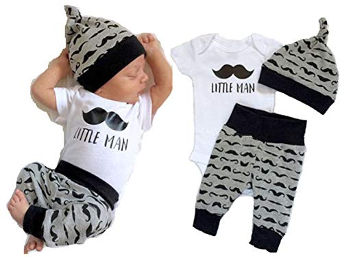 Juflam Neugeborenes Baby Kleidung Kleiner Mann Top Strampler + Hose Legging + Hut 3 Stück Outfit Set