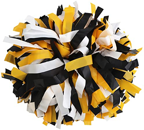 Gbateri 2 Stück 15,2 cm Kunststoff-Pompons mit Taktstockgriff, Cheerleader-Pompons, Cheerleader-Pompons, Cheer-Pompons für Schule, Spirit, Tanz, Party, Cheering Squad (gelb/schwarz/weiß)