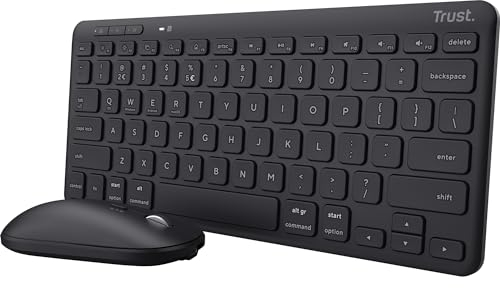 Trust Lyra Set Tastiera e Mouse Wireless, QWERTY Layout, Tastiera Bluetooth, 84% Materiale Riciclato, Batteria Ricaricabile, Multi-Device, PC, Laptop, Mac, Tablet, iPad, Android, iOS – Nero