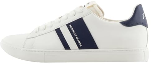 Armani Exchange Herren Paris Double line Sneaker, Off White+ Navy, 44 EU