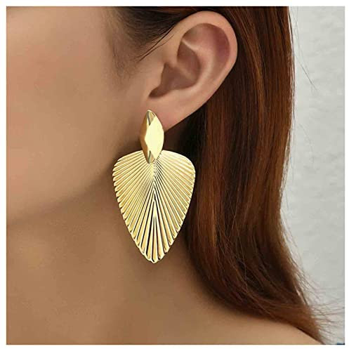 Dervivea Boho Leaf Dangle Drop Earrings Large Metal Leaf Stud Earrings Gold Palm Leaf Earrings Plant Leaf Statement Earrings Jewelry for Women and Girls