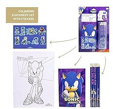 Sonic Schreibwaren Set - Mit Aufdrucken der Serie - Schreibset mit 5 Bleistiften, Aufklebern und Heftchen - Schulmaterial - Original Produkt in Spanien Designed