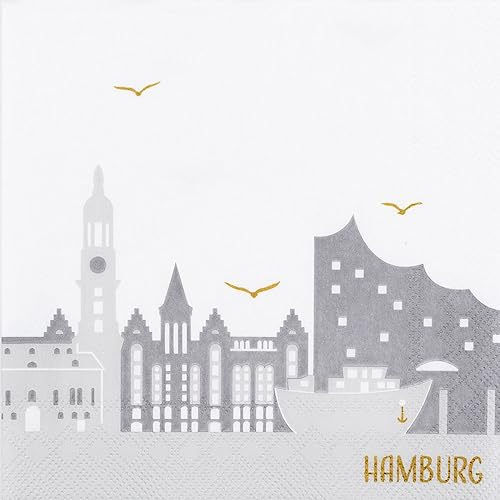 Räder Cocktailserviette Stadtsilhouette Hamburg - 20 Stück, 1-lagig, Weiß, Papier