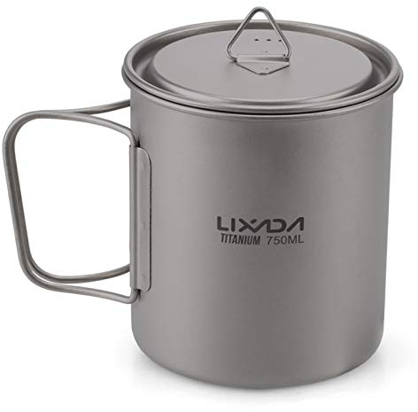 HUIOP Taza Ultraligera de Titanio para Exteriores, portátil, para Acampar, Picnic, Taza de Agua con asa Plegable, 300ml / 350ml / 450ml / 550ml / 650ml / 750ml,Vaso