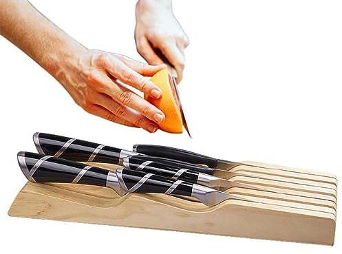 Vesone Poggiacoltelli in Legno - portacoltelli in Legno Contiene 7 coltelli - Inserto Organizer per cassetto portacoltelli nel cassetto, portacoltelli, portacoltelli da Cucina per Ogni Occasione