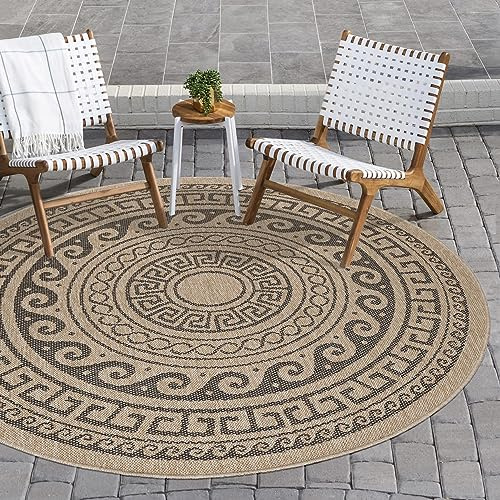 Carpettex Outdoor Teppich Wetterfest 120 cm Rund Sisal & Jute Optik Natur - Ideal für Balkon, Garten, Terrasse und als Küchenteppich - Teppich Waschbar, Wasserfest, Pflegeleicht, Vintage Design