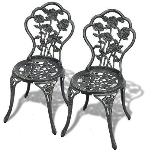 Gartenstuhl, Bistrostühle, 2 Stück, Grün, 41 x 49 x 81,5 cm, Aluminiumguss, Farbe: Grün, Material: Sitz und Rückenlehne aus Aluminiumguss + Beine aus Gusseisen
