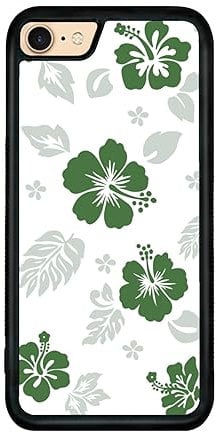 Axulimin for iPhone SE 2020 iPhone 8 iPhone 7 Case Cute Kawaii Green Hibiscus Hawaiian Flower Floral Aesthetic Phone Case for Girls Preppy Women