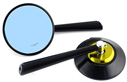 LAGNY Seitenrückspiegel CNC Aluminium Runde Blaue Linse Spiegel Rückspiegel Motorrad Zubehör 8MM 10MM Universal Motorrad Seitenspiegel Lenkerendenspiegel (Color : Gold)