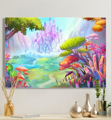 MyMaxxi - Premium Leinwandbild auf Keilrahmen Zauberschloß Wandbild Design Wand Dekoration, Gemälde Mehrfarbig Leinwand - Schloß, Groesse_leinwand:80x120 cm