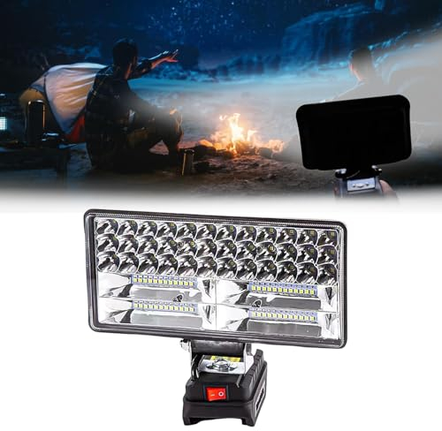 Nizirioo Lampe sans fil pour Makita : lampe de travail d'extérieur portable longue et longue distance, lampe de travail LED avec port USB, 18 V 27 W, projecteur LED multifonction (pas de batterie)