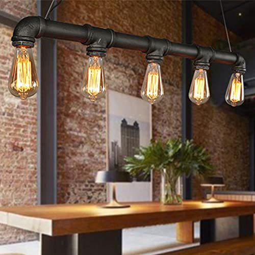 Rohr Hängelampe, Vintage Industrial Steampunk Wasserpfeife Kronleuchter Pendelleuchte Loft Deckenlampe Höhenverstellbar - E27 Leuchtmittel für Wohzimmer Esstisch Küche(5 Flamme)