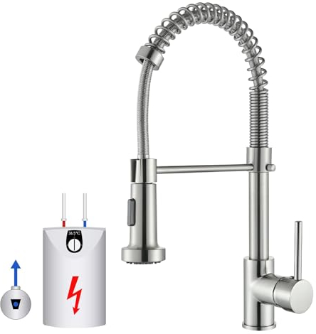 Niederdruck Armatur Küche Gebürstetes Nickel Wasserhahn Küche 2 Verstellmöglichkeiten 360° Schwenkbar Niederdruckarmatur Wasserhahn Küche Armatur