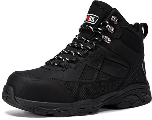 LARNMERN Chaussures de Sécurité Hommes Femmes SRC Antidérapant Chaussures de Travail Montantes Antistatique Embout en Acier Bottes de Sécurité Respirante Legere Confort (Tout Noir,40EU)