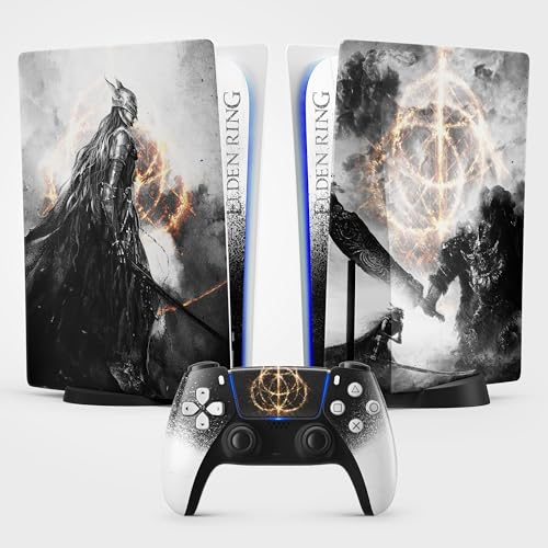 Sticker PS5 Cercle d'Elden, Autocollant Playstation 5, Console et Manette, Edition Standard Disque, Skin MALENIA (1 Manette)