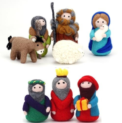 ThinkThings Krippenfilz-Set, Nadelfilz für Anfänger, Wollfilzpuppe Mit DIY-Anleitung (8-teilig)