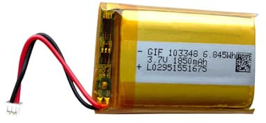 103448 1850 mAh 3.7 V Rechargeable Battery with JST PH1.25 2-Pin Connector for Bluetooth Speaker, Gaming Mouse, Wireless Device and More
