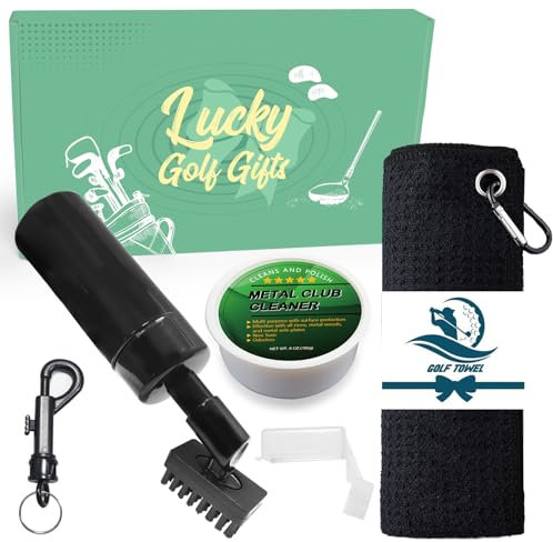 AMRTA Golf Club Cleaner Brush Kit with Microfiber Towel, Golf Iron Polishing and Retractable Clip Accessories Tool Set for Men Women (Black)