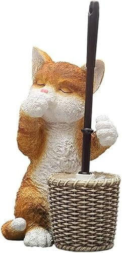 ININOSNP WC-Bürstengarnitur aus Kunstharz, WC-Bürste mit langem Griff; Badezimmer-Katzen-Toilettenbürstenhalter, Badezimmerzubehör