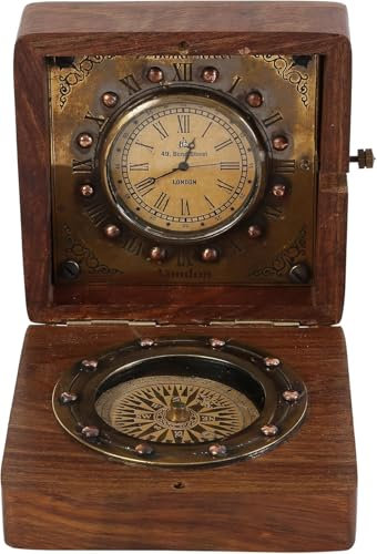 Handmade Authentic Clock Compass in Rose Wood Box.