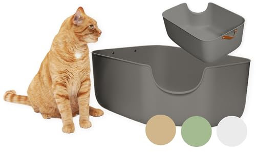 PiuPet® Katzentoilette XXL - Moderne Toilette für Katzen - Katzenklo groß mit hohen Wänden - großes Katzenklo - Offenes Katzenklo | Katzentoiletten | Katzen Klo | Katzenklo XXL (Grau)