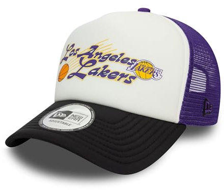 New Era NBA Berretto da Tifoso Los Angeles Lakers Camionista Cappello Logo della Squadra Regolabile Bianco Viola Nero