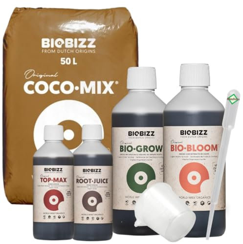 Weedness BioBizz Coco Mix 50 Liter + Dünger Set Medium - Kokoserde gepresst Blumenerde Substrat Kokos Anzuchterde Grow