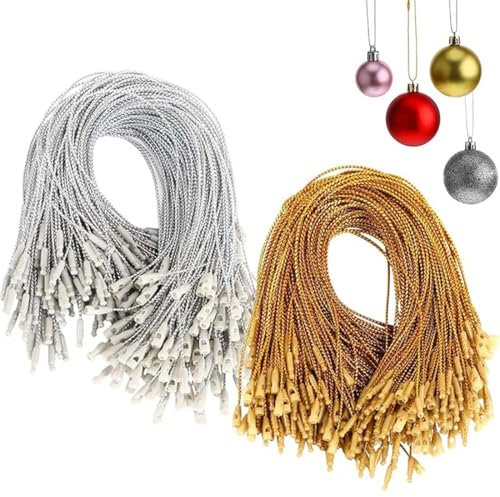 200 PCS Cordino Natalizio, Ganci Palline di Natale, Ganci per Ornamenti Natalizi, Ganci per Albero di Natale, Ciondolo in Corda con Ornamento di Natale con Lucchetto(D'argento e Oro)