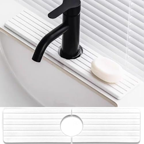 Tapis de robinet en diatomite – 45,7 cm – Plateau d'évier en pierre absorbant l'eau – Tapis de robinet instantané pour comptoir de cuisine et de salle de bain pour éviter l'accumulation d'humidité