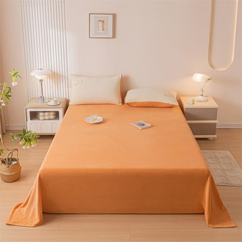 HAIBA warmes Flanell Bettlaken ohne Gummizug 120x230cm orange Einfarbig | Winter Warme Flauschige pflegeleichtes Flanell Bettuch maschinenwaschbar Flaches Laken passend für hohe Matratzen