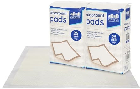Harbour Housewares 50x Disposable Incontinence Bed Pads - 60cm x 60cm - Large Waterproof High Absorbency Underpads Mattress Protector Overnight Bed Wetting Sheets Incontinence Pads